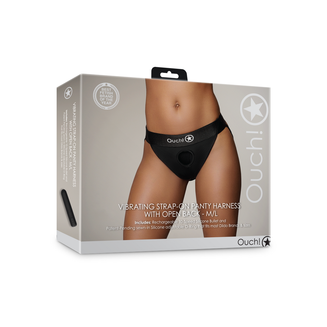 Vibrierender Strap-on Panty Gurt mit offenem Rücken - M/L - Schwarz