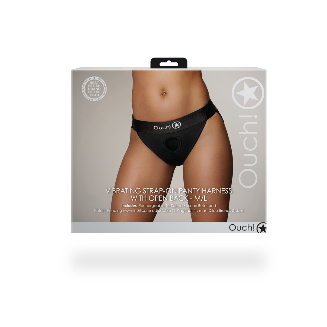 Vibrierender Strap-on Panty Gurt mit offenem Rücken - M/L - Schwarz