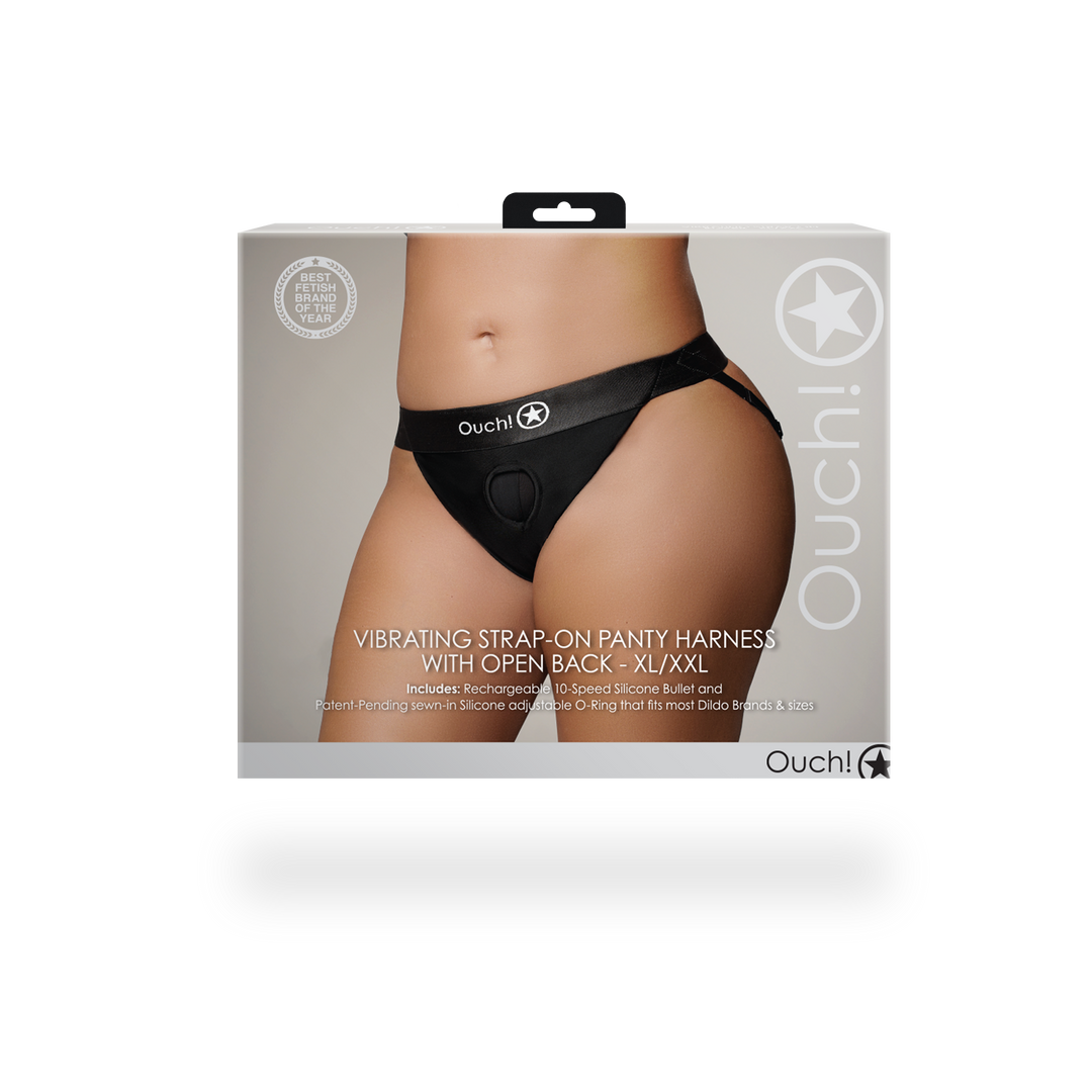 Vibrating Strap-on Panty Harness mit Offenem Rücken - XL/XXL - Schwarz