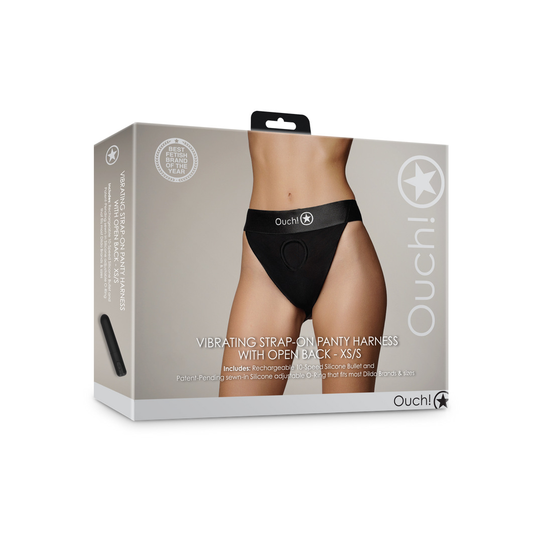 Vibrierendes Strap-on Panty Harness mit offenem Rücken - XS/S - Schwarz