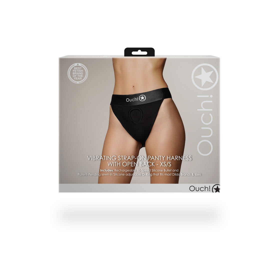 Vibrierendes Strap-on Panty Harness mit offenem Rücken - XS/S - Schwarz