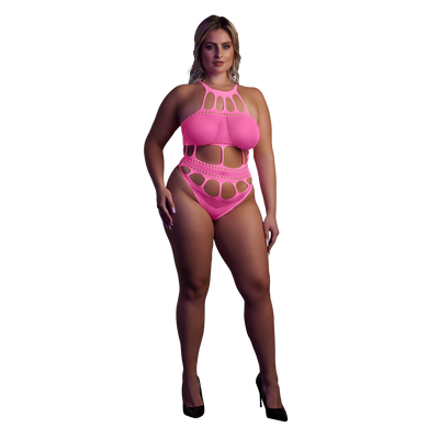 Körper mit griechischem Ausschnitt - Plus Size - Neonpink