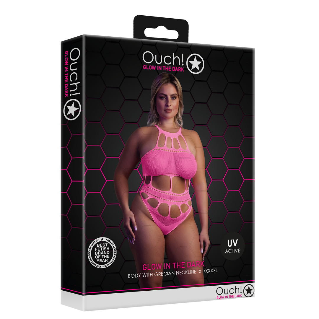 Körper mit griechischem Ausschnitt - Plus Size - Neonpink