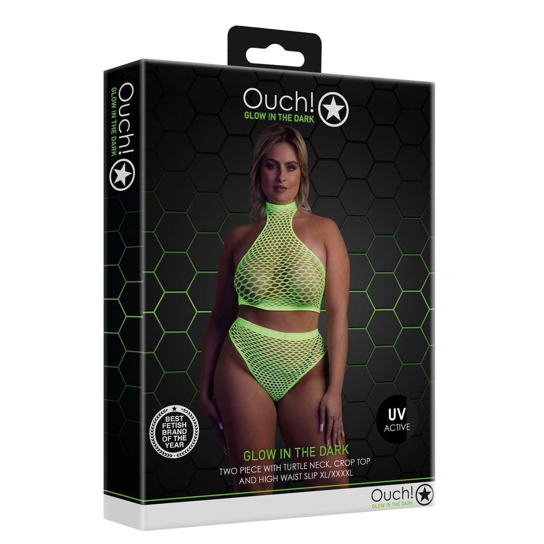 Rollkragen und Hohe Taille Slip - Plus Size - Neon Grün