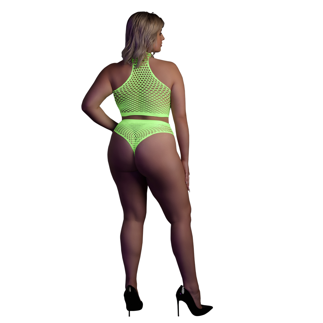Rollkragen und Hohe Taille Slip - Plus Size - Neon Grün
