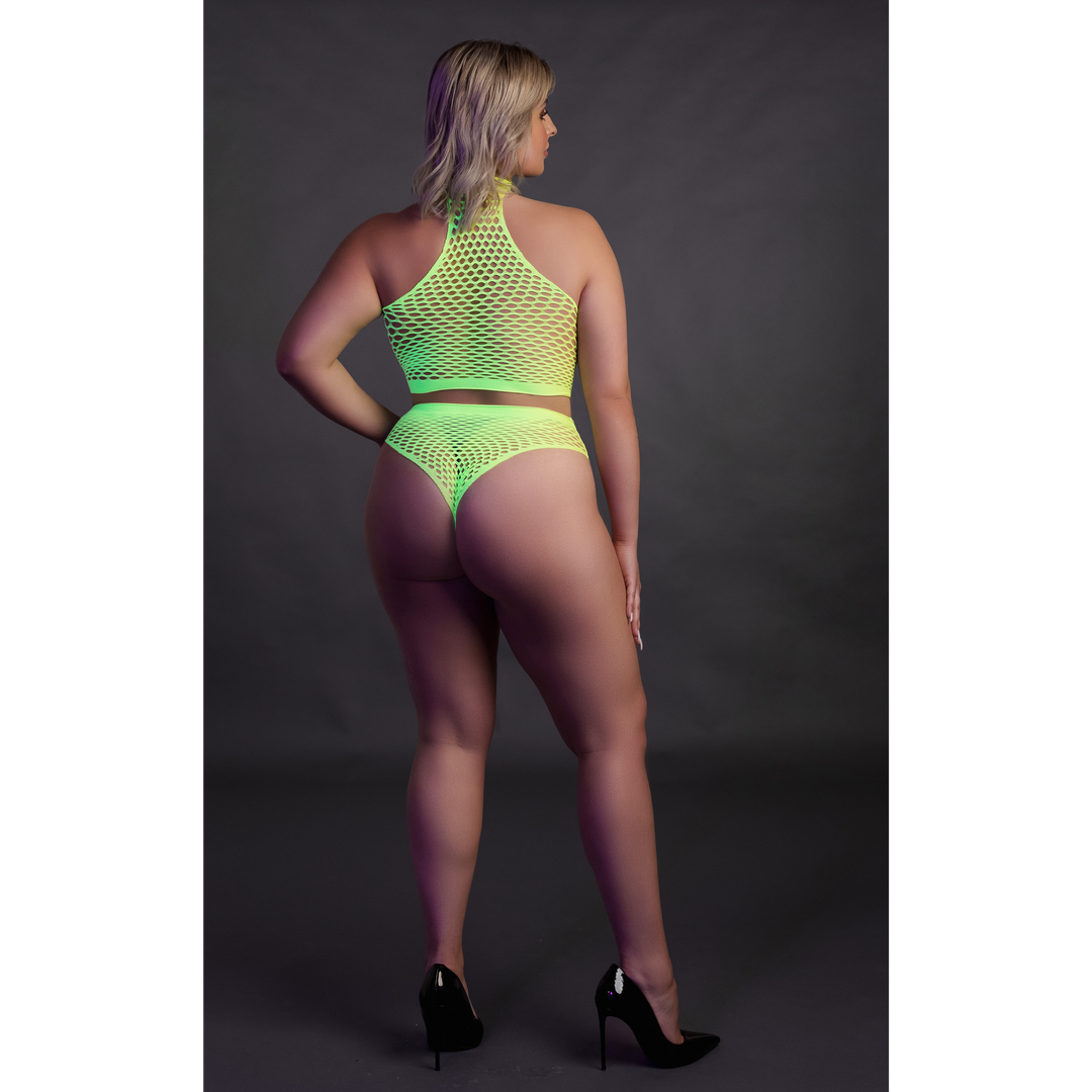 Rollkragen und Hohe Taille Slip - Plus Size - Neon Grün