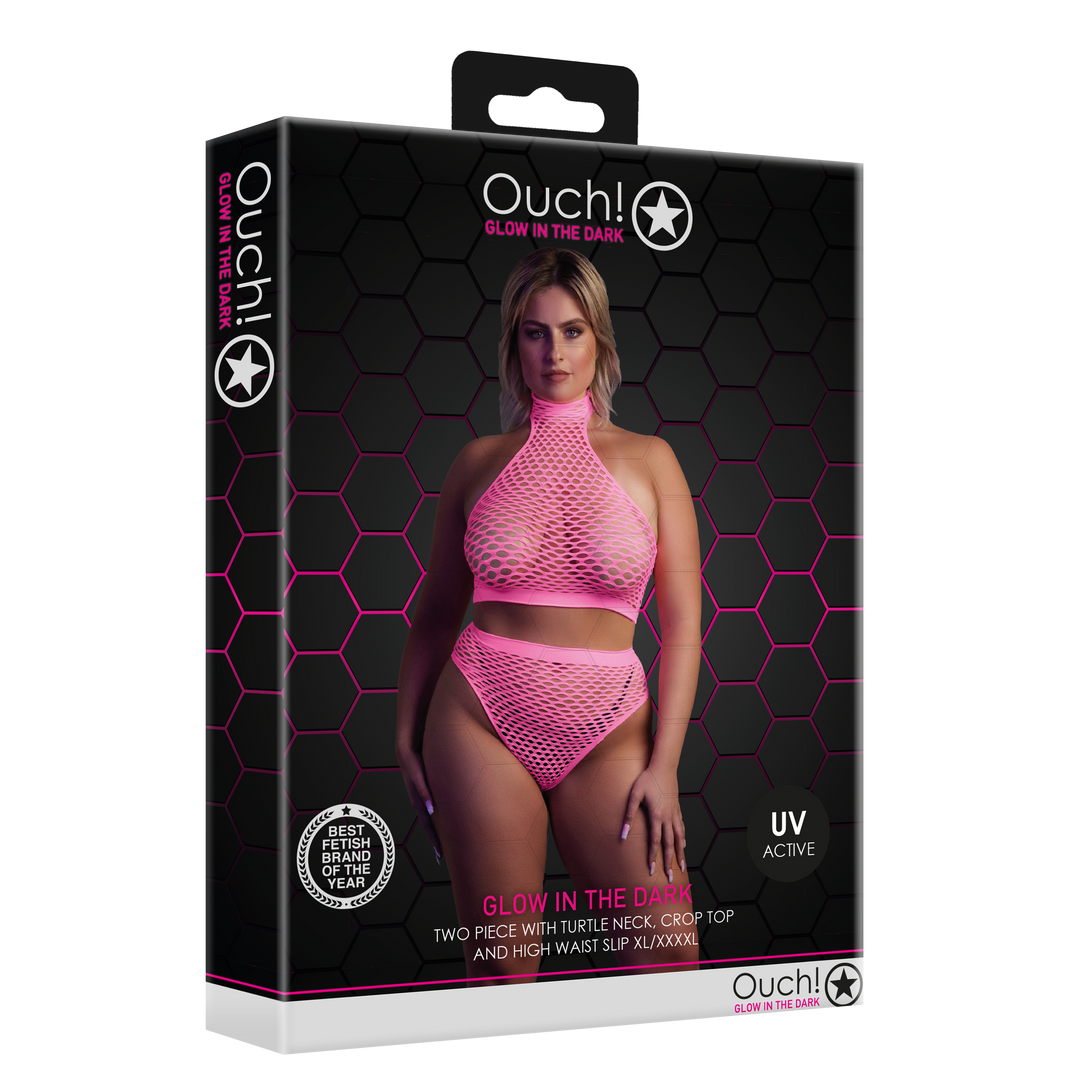 Turtleneck und High Waist Slip - Plus Size - Neonpink