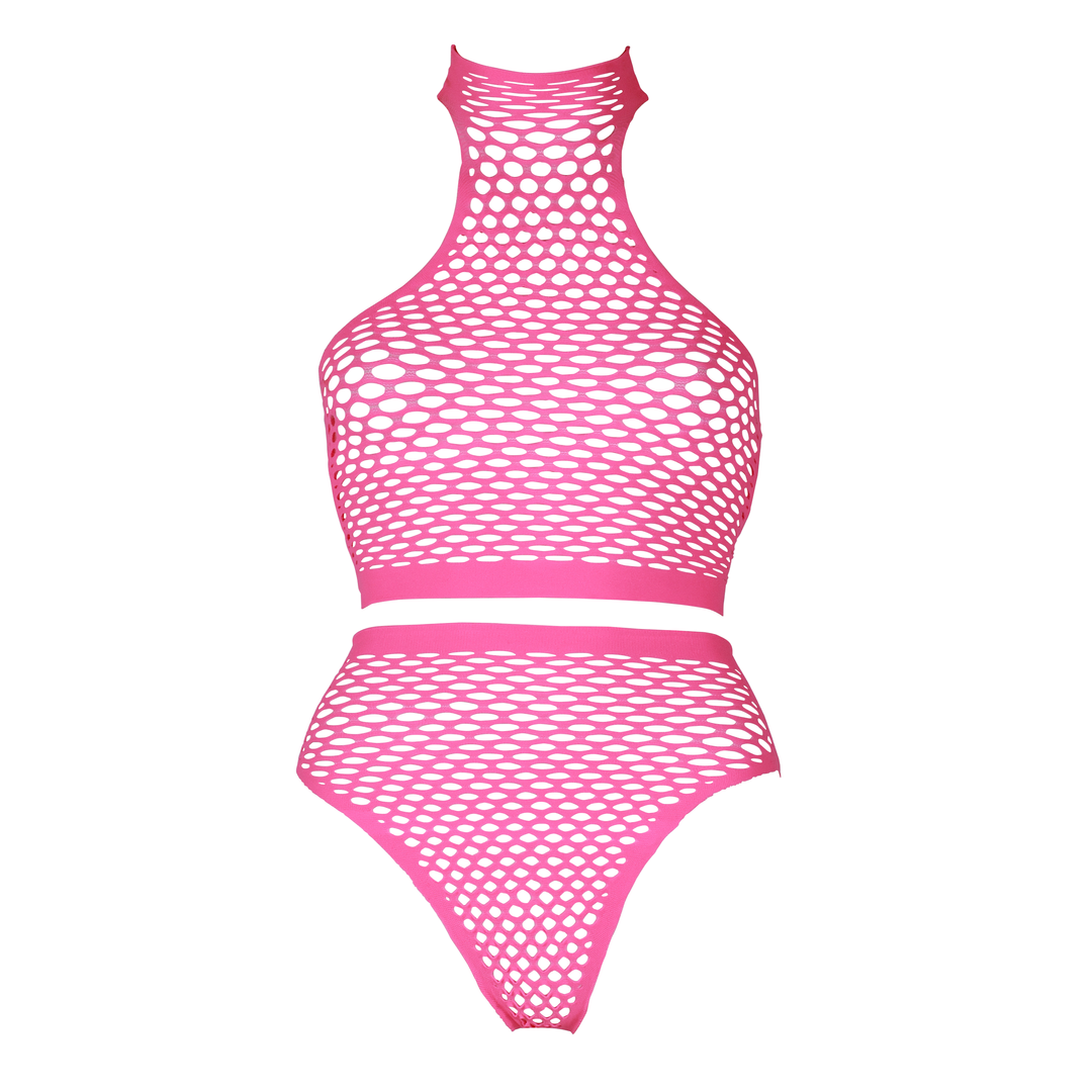 Turtleneck und High Waist Slip - Plus Size - Neonpink