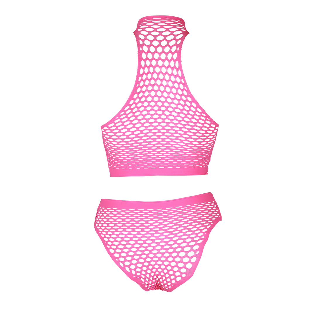 Turtleneck und High Waist Slip - Plus Size - Neonpink