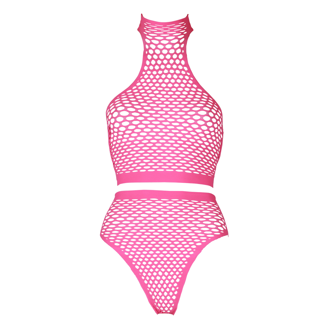 Turtleneck und Hochbund-Rock - Einheitsgröße - Neonpink
