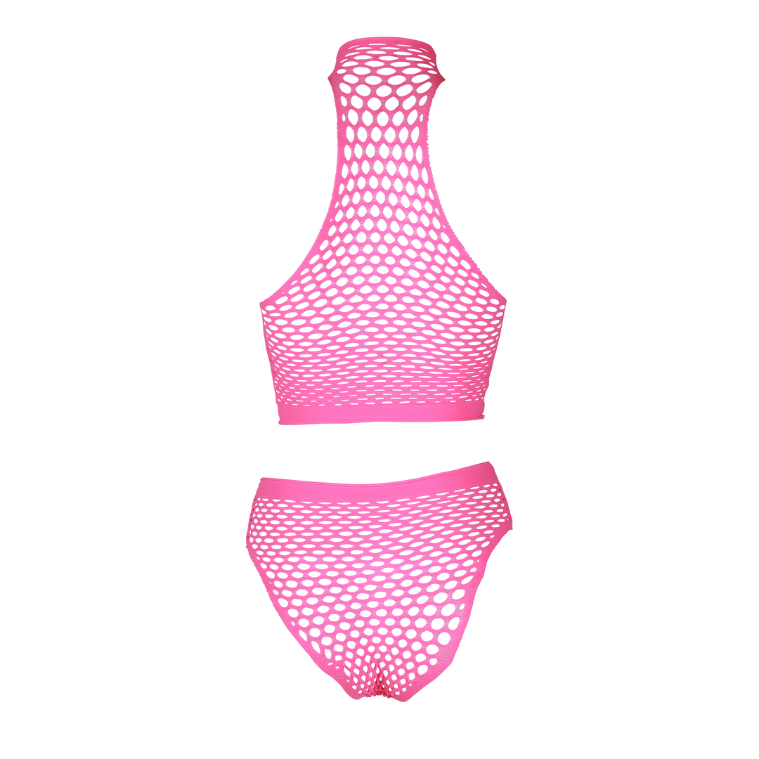 Turtleneck und Hochbund-Rock - Einheitsgröße - Neonpink