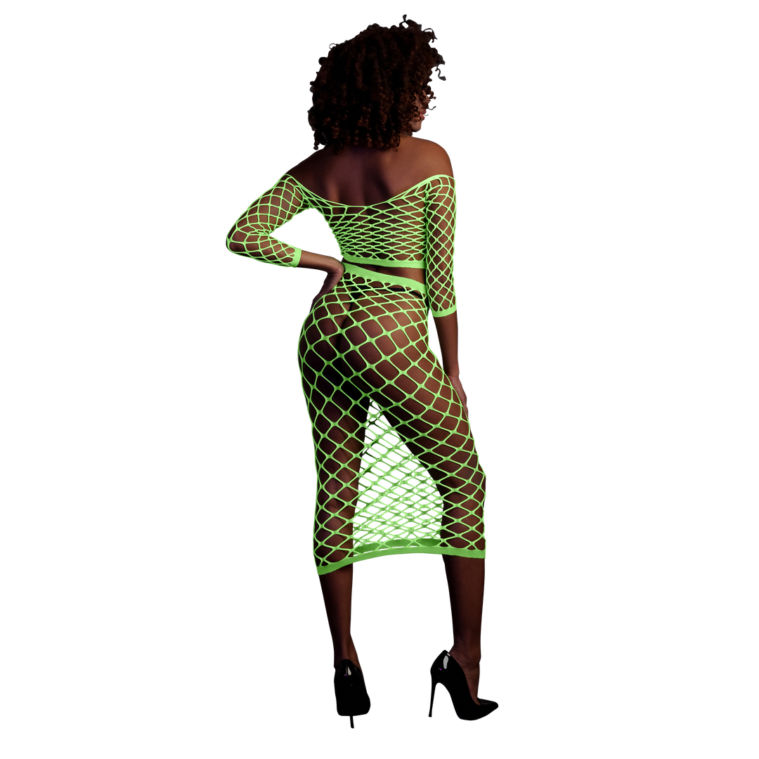 Langarm-Crop-Top und langer Rock - Einheitsgröße - Neon Grün