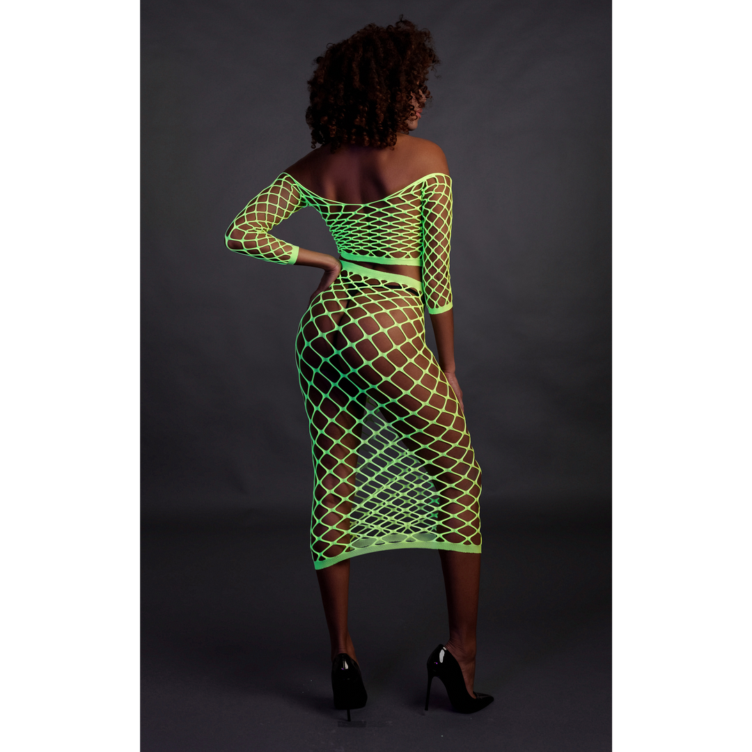 Langarm-Crop-Top und langer Rock - Einheitsgröße - Neon Grün