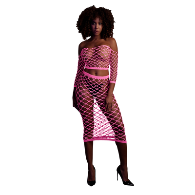Langarm-Crop-Top und langer Rock - Einheitsgröße - Neonpink