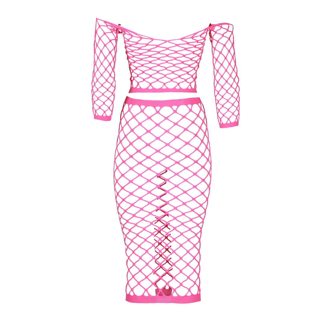 Langarm-Crop-Top und langer Rock - Einheitsgröße - Neonpink