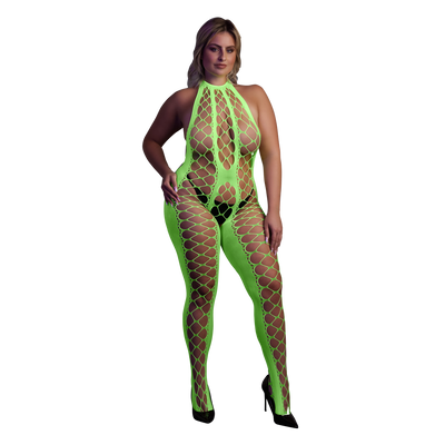Bodystocking mit Halterneck - Plus Size - Neon Grün