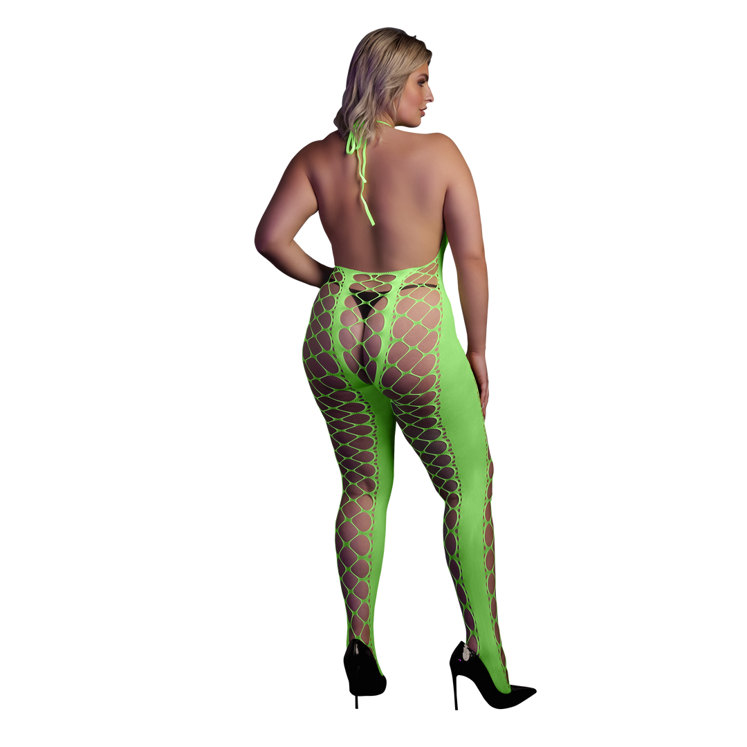 Bodystocking mit Halterneck - Plus Size - Neon Grün