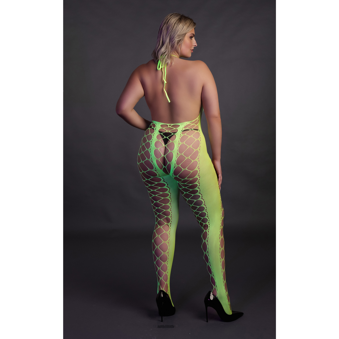 Bodystocking mit Halterneck - Plus Size - Neon Grün