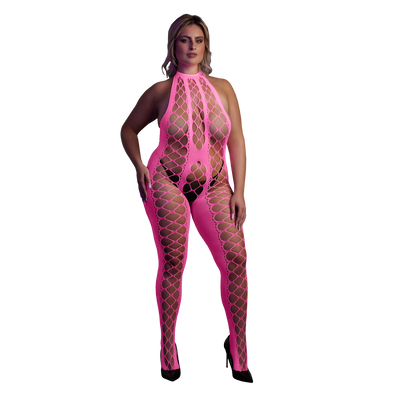 Bodystocking mit Halterneck - Plus Size - Neon Pink