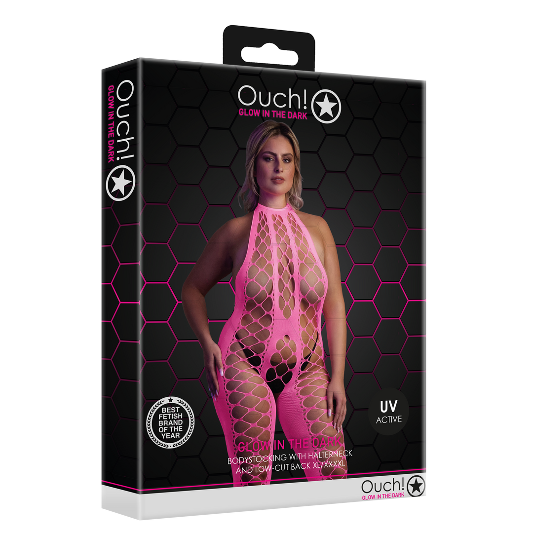 Bodystocking mit Halterneck - Plus Size - Neon Pink