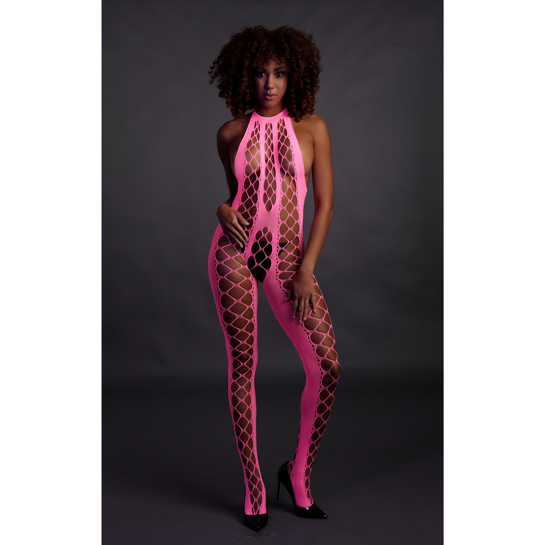 Bodystocking mit Halterneck - Einheitsgröße - Neonpink