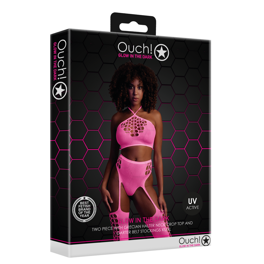 Zwei Teile mit Crop-Top und Strümpfen - Einheitsgröße - Neonpink