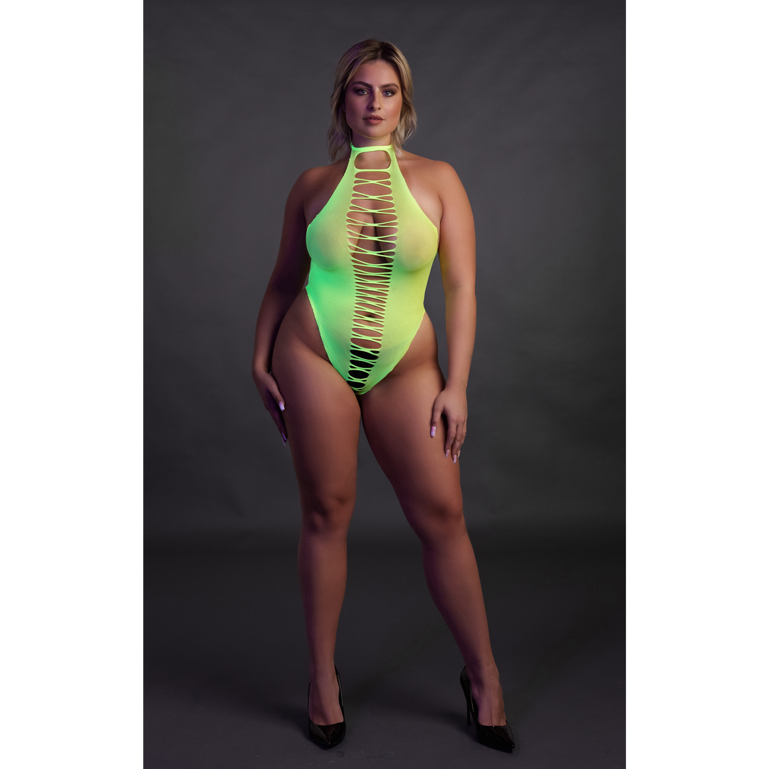 Hochgeschnittene Body - Plus Size - Neon Grün