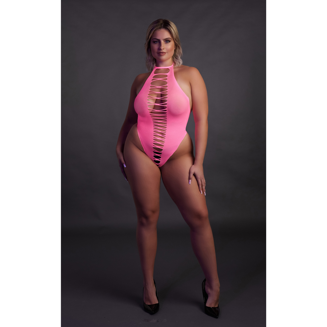 Hochgeschnittene Body - Plus Size - Neon Pink