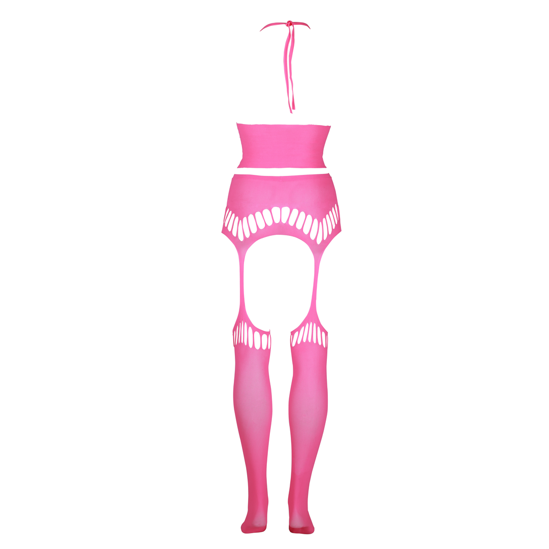 Zwei Teile mit Crop-Top und Strümpfen - Plus-Size - Neonpink