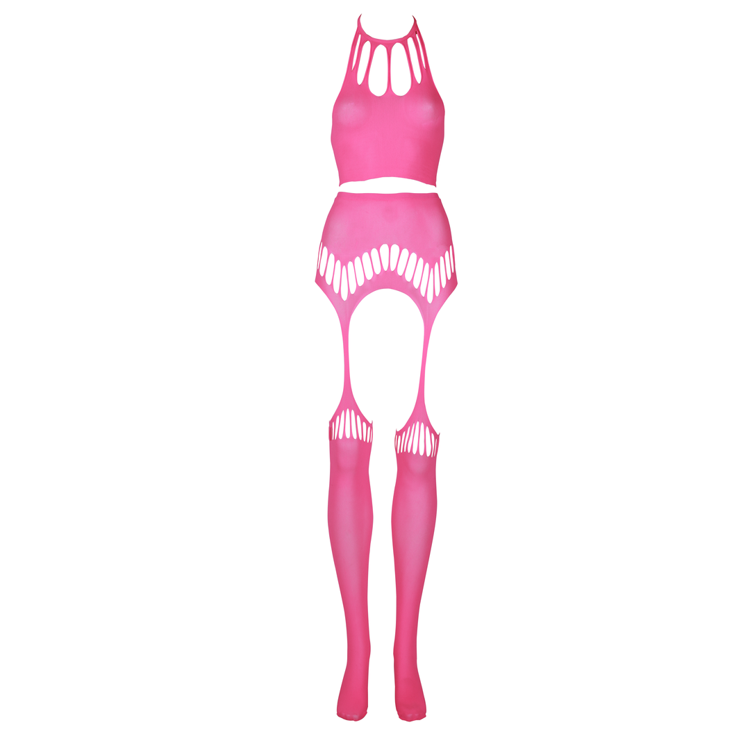 Zwei Teile mit Crop-Top und Strümpfen - Einheitsgröße - Neonpink