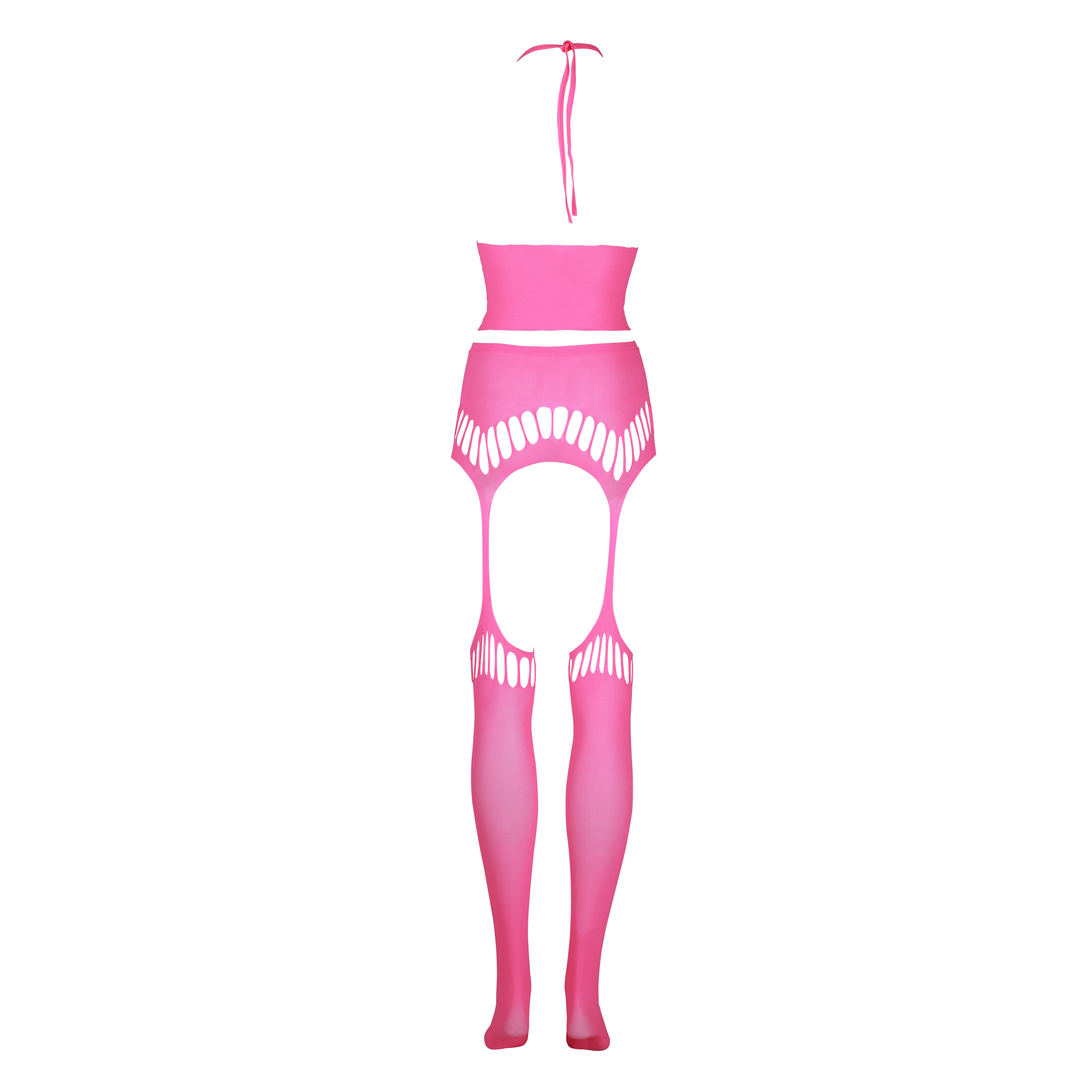 Zwei Teile mit Crop-Top und Strümpfen - Einheitsgröße - Neonpink
