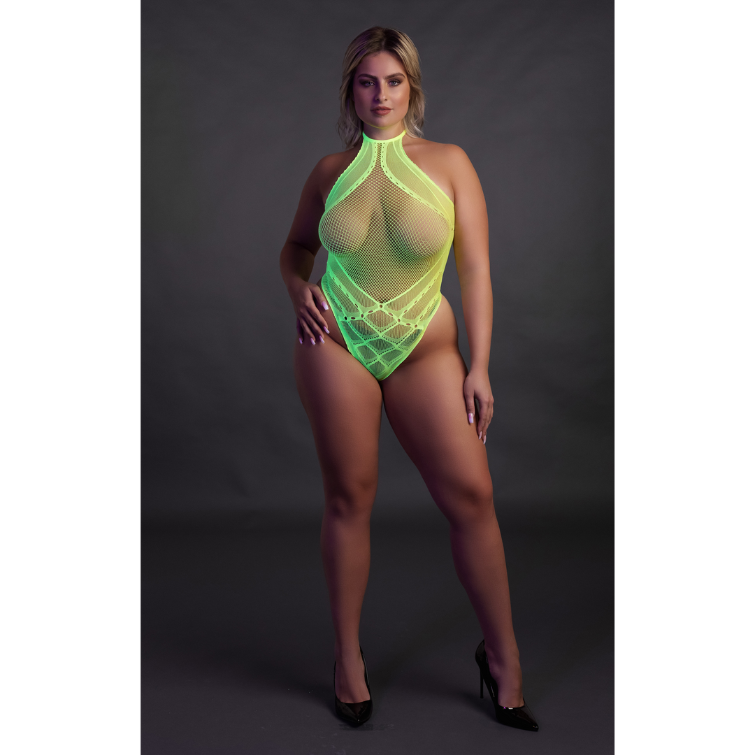 Body mit Halterneck - Plus Size - Neon Grün