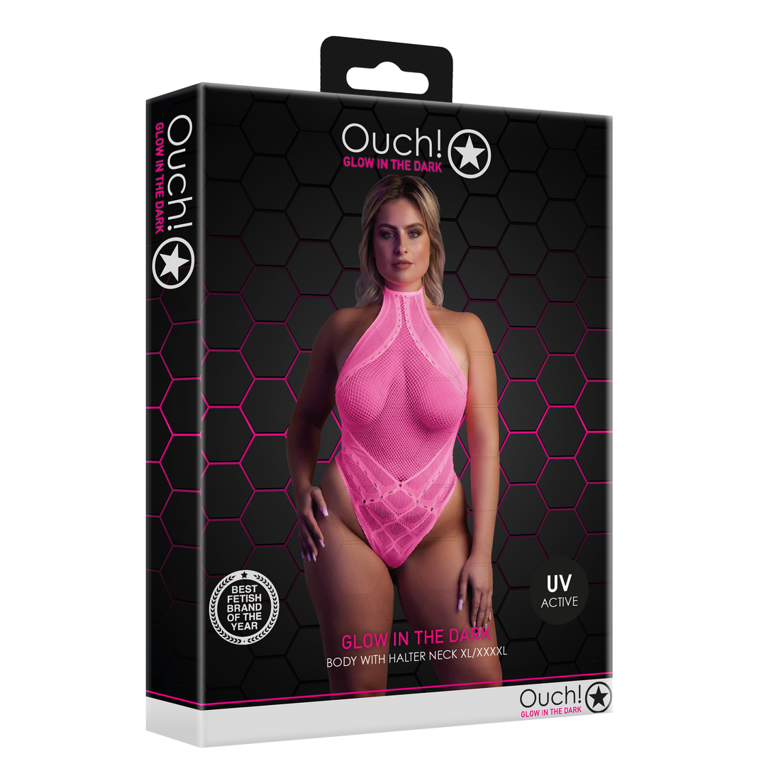 Körper mit Halter Neck - Plus Size - Neon Pink