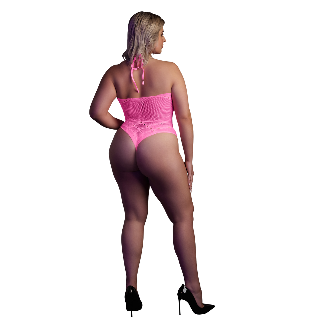 Körper mit Halter Neck - Plus Size - Neon Pink