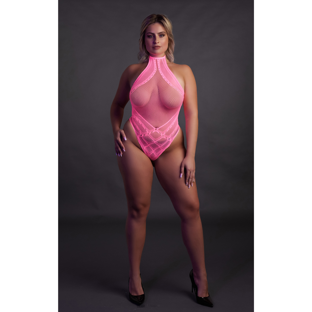 Körper mit Halter Neck - Plus Size - Neon Pink