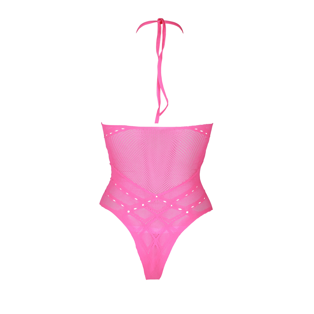 Körper mit Halter Neck - Plus Size - Neon Pink