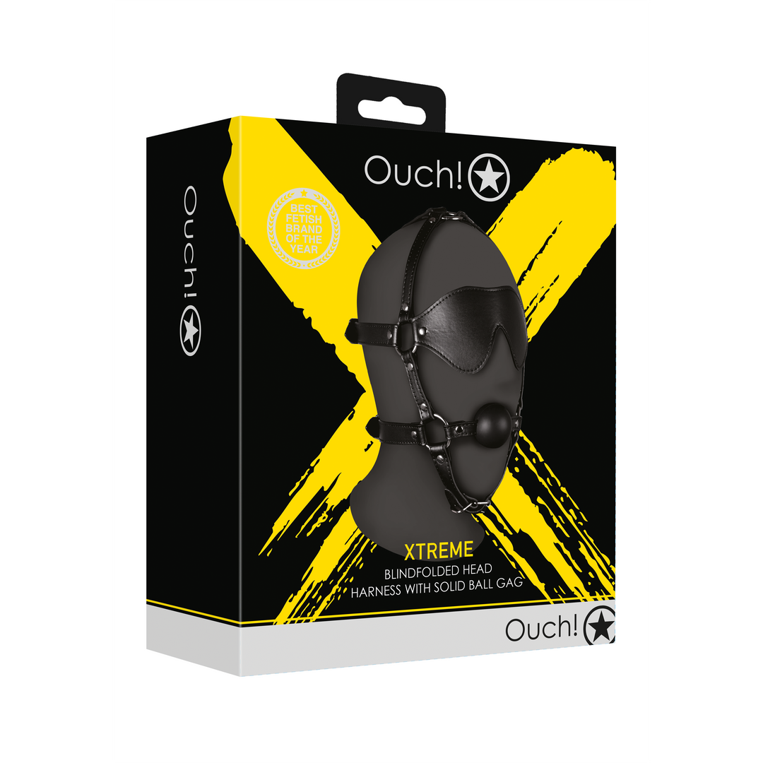 Blindfolded Kopfgeschirr mit Solid Ball Gag - Schwarz