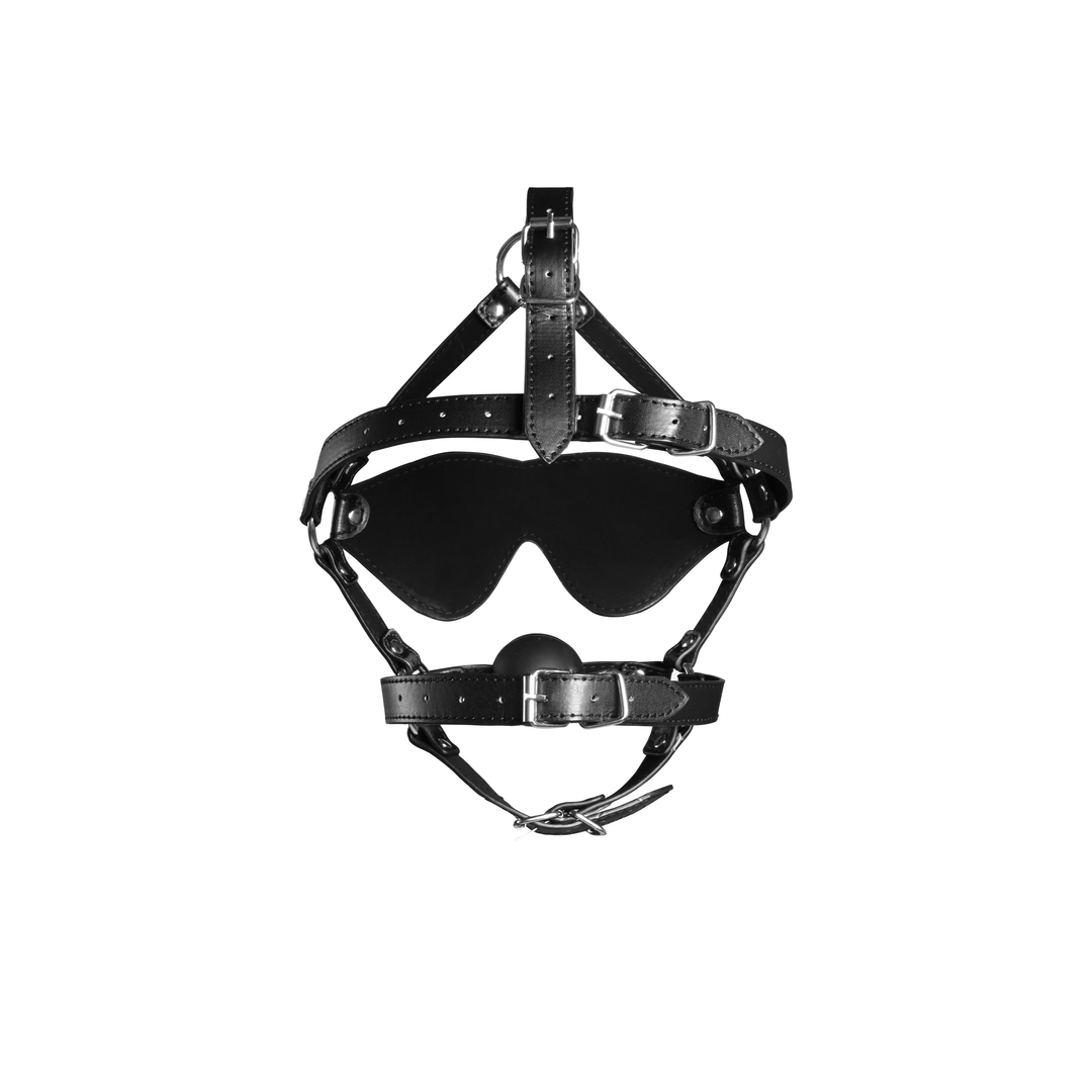 Blindfolded Kopfgeschirr mit Solid Ball Gag - Schwarz