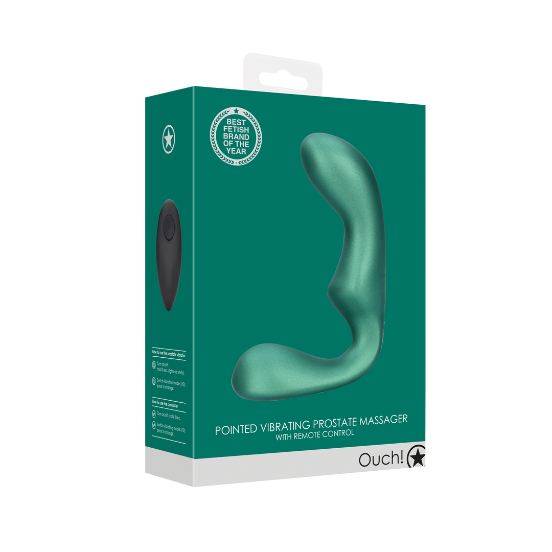 Spitzes vibrierendes Prostatamassagegerät mit Fernbedienung - Metallic Grün