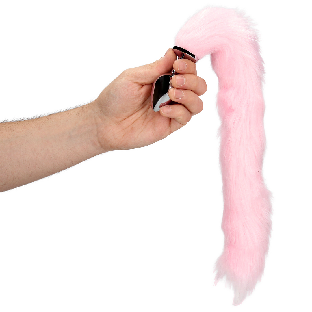 Leuchtender Fuchsschwanz mit Metall Butt Plug - Pink