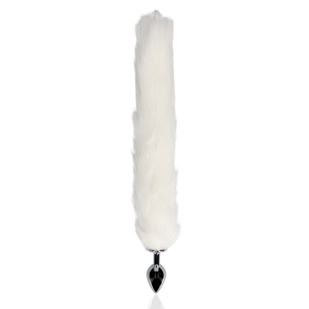 Leuchtender Fuchsschwanz mit Metall Butt Plug - Weiß