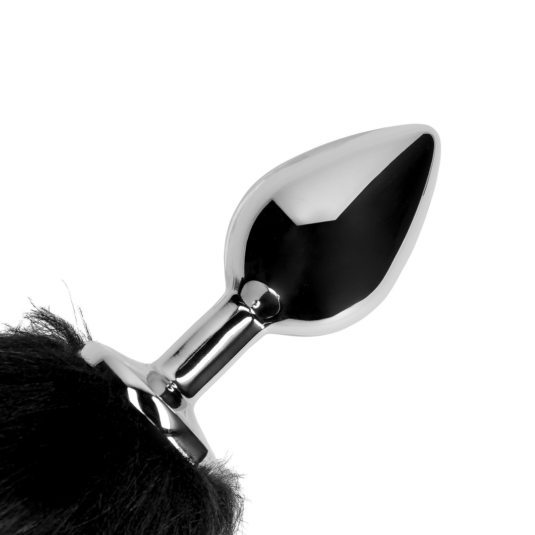 Fuchsschwanz mit Metall Butt Plug - Schwarz
