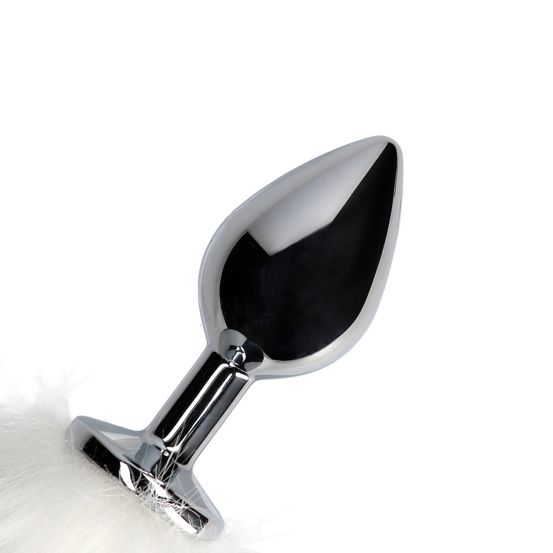 Fuchsschwanz mit Metall Butt Plug - Weiß