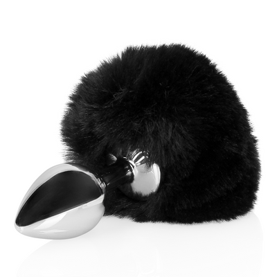 Hasen Schwanz mit Metall Butt Plug - Schwarz