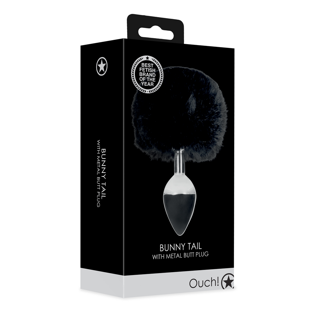 Hasen Schwanz mit Metall Butt Plug - Schwarz