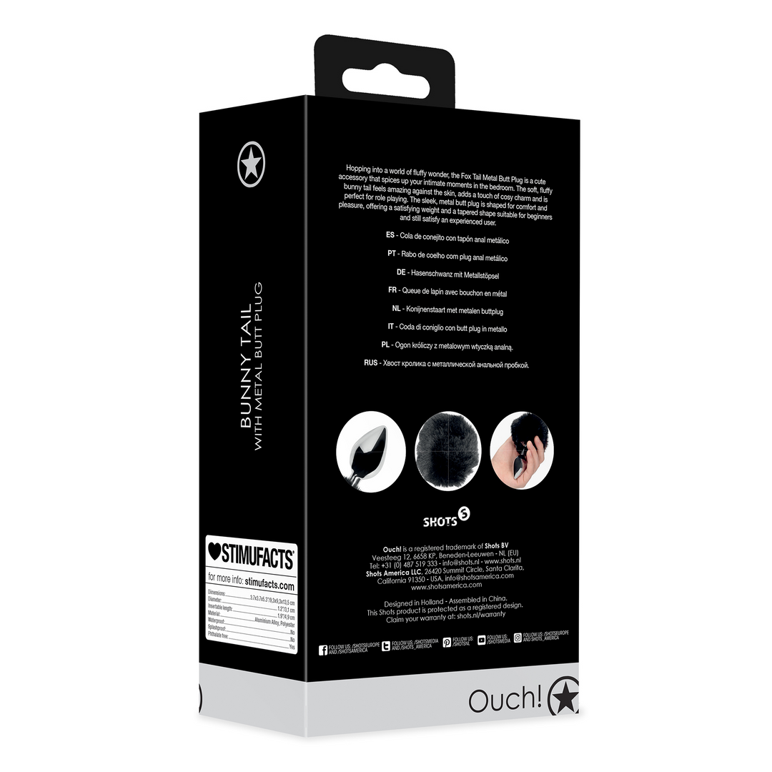 Hasen Schwanz mit Metall Butt Plug - Schwarz
