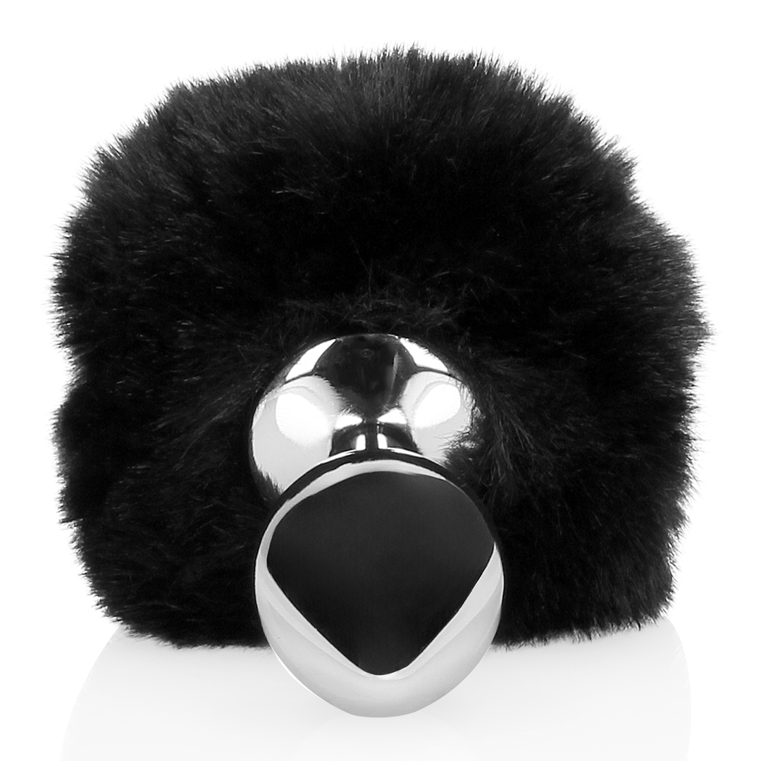 Hasen Schwanz mit Metall Butt Plug - Schwarz