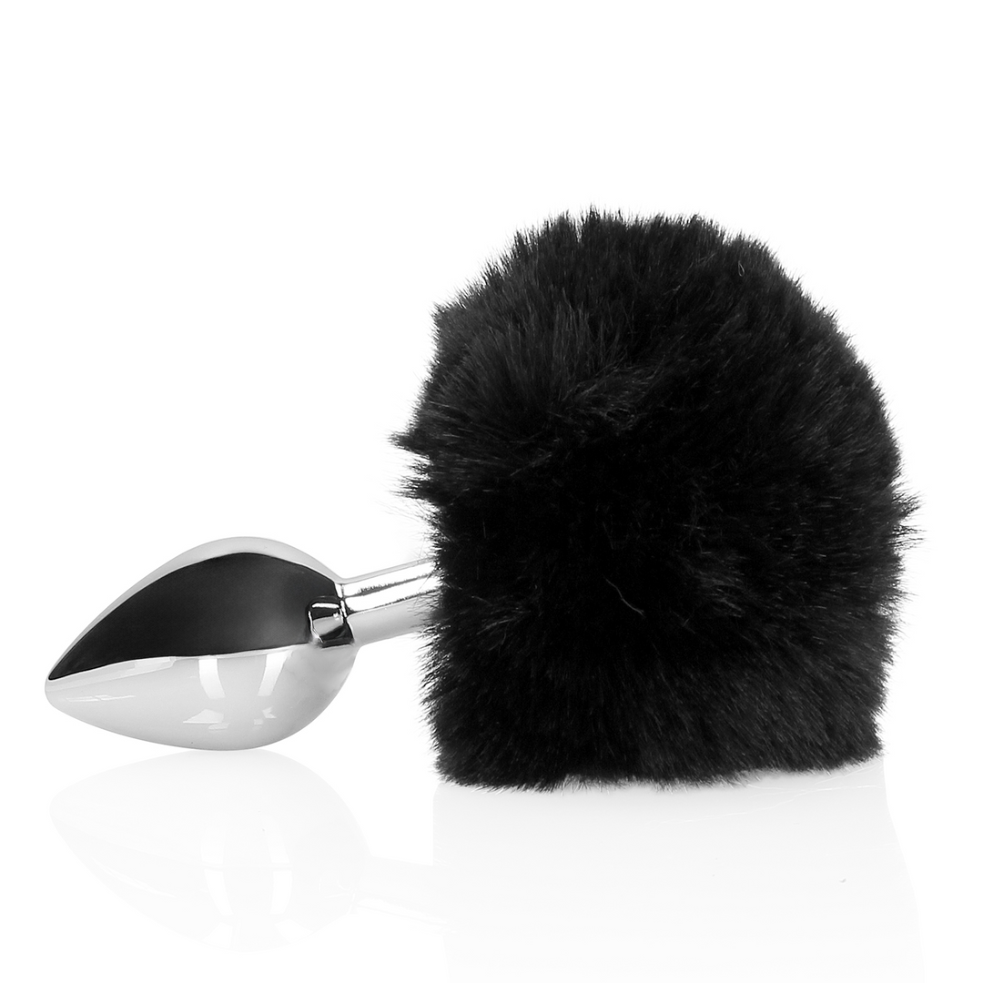 Hasen Schwanz mit Metall Butt Plug - Schwarz