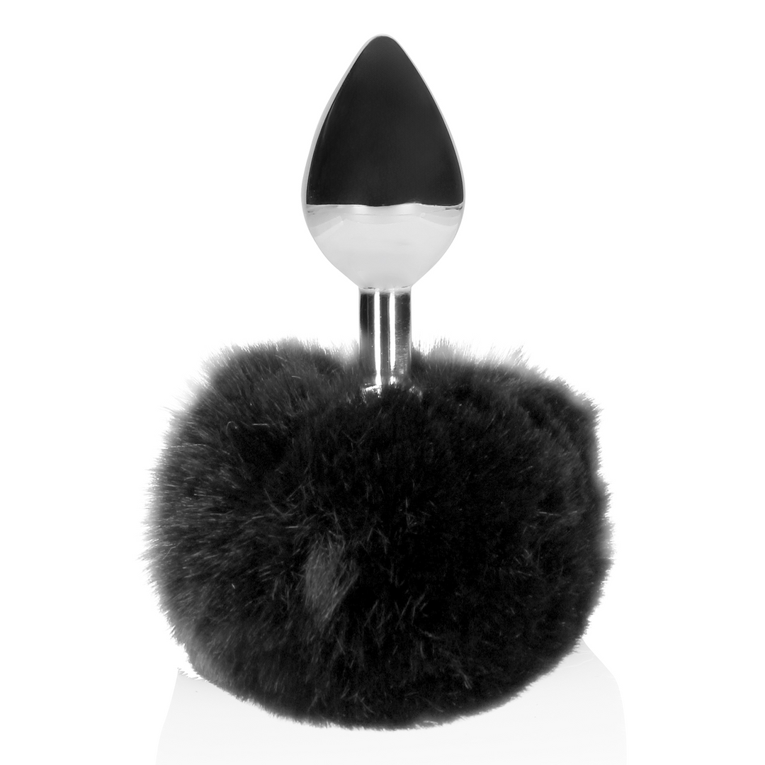 Hasen Schwanz mit Metall Butt Plug - Schwarz