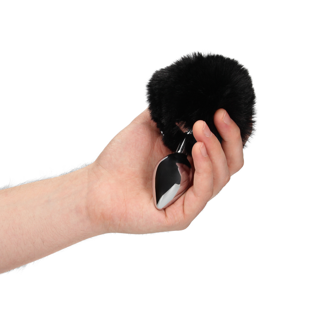 Hasen Schwanz mit Metall Butt Plug - Schwarz
